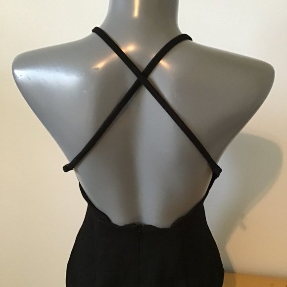 Lush Scalloped Edge Halter Little Black Dress With Criss Cross Back - Picture 3 of 11